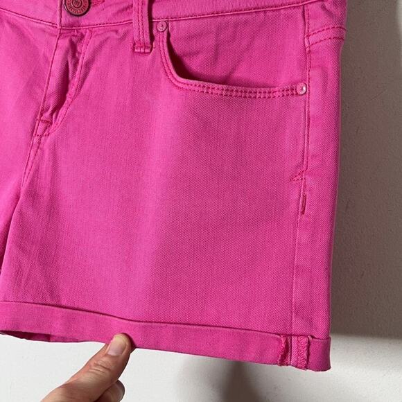 Aeropostale Women's Jean Midi Shorts 9/10 Barbie Pink Stretch Denim Cuffed Hem - Picture 2 of 6